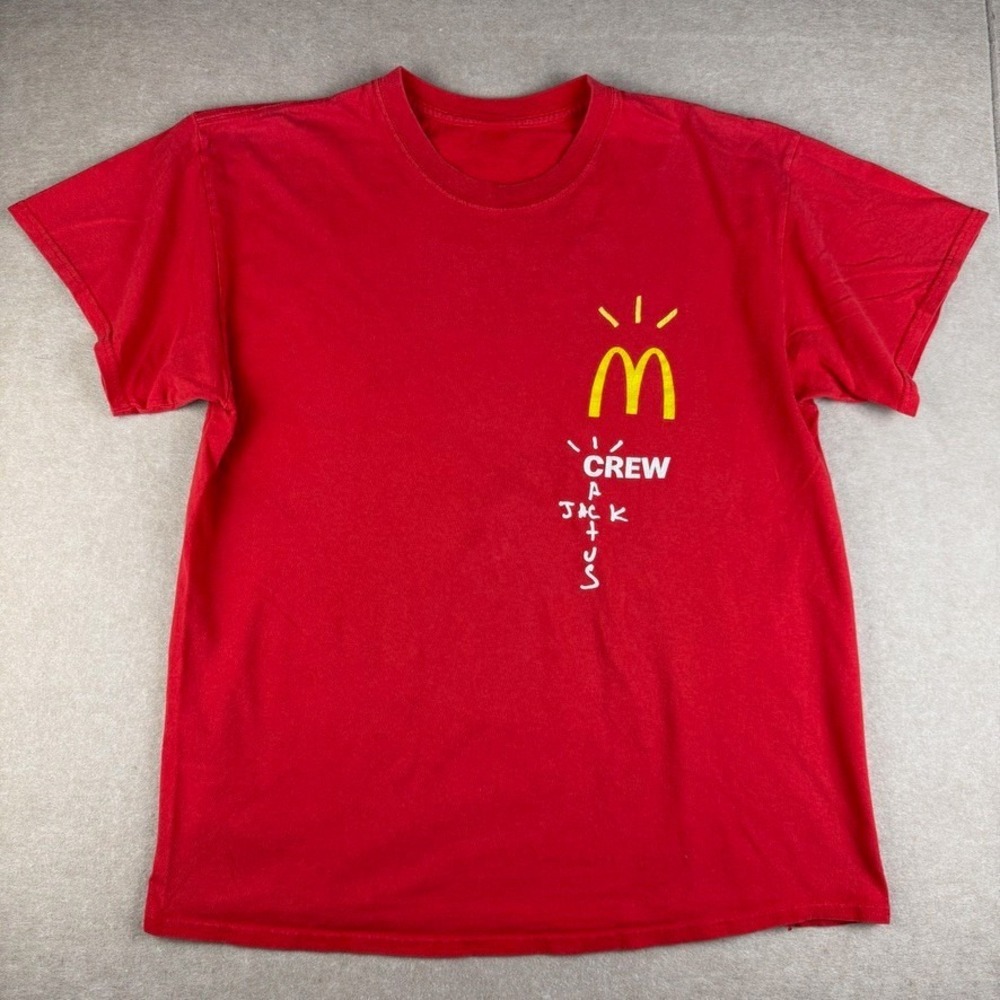 Cactus Jack Crew Shirt Travis Scott Mens L Red Employee Promo Collab Graphic Tee